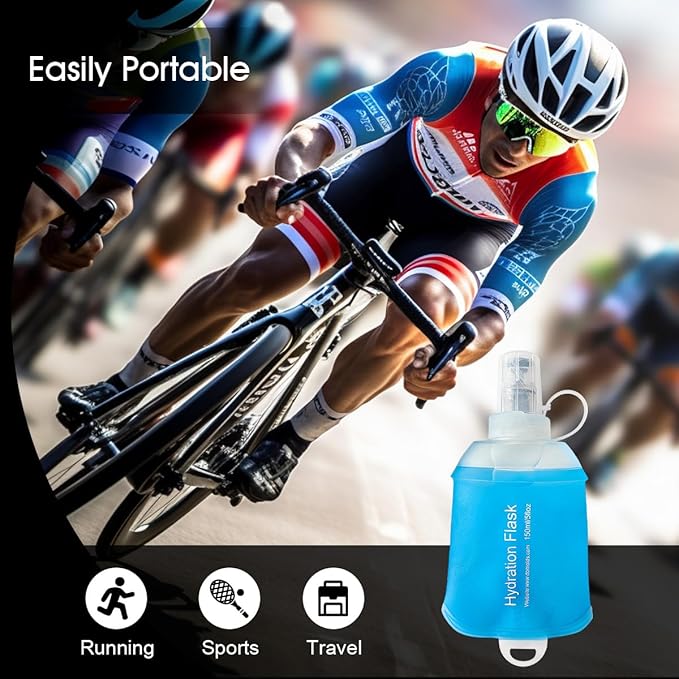 WILDREEDS 150ml Soft Flask, TPU Collapsible Soft Water Bottle for Hydration Pack, Running Vest, Folding Water Bottle for Hiking Cycling Climbing-2Pcs, Blue
