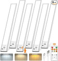 12inch Under Cabinet Lighting with Remote, 2500mAh Rechargeable Motion Sensor Light Indoor, LED Closet Lights with Timer, Dimmable, Magnetic, 3 Color Temps Wireless for Kitchen, Pantry, Stair, 6 Pack