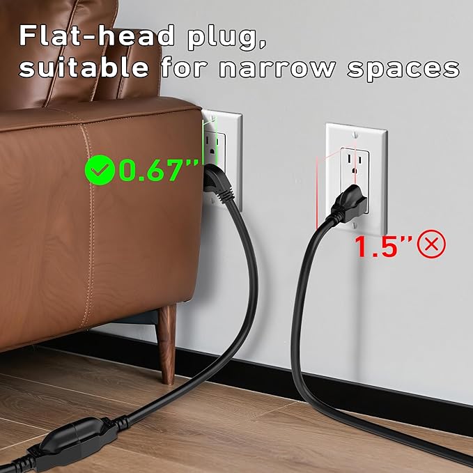 LUCKY TL Indoor Outdoor Extension Cord, 16/3 Gauge Black Short Extension Cord 10ft, Waterproof Flexible Case, Made in Pure Copper, 13A 1625W 16AWG SJTW, 3 Prong Heavy Duty Wire, UL