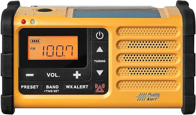 Sangean MMR-88 AM/FM/Weather+Alert Emergency Radio. Solar/Hand Crank/USB/Flashlight, Siren, Smartphone Charger yellow