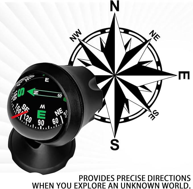 Compass for Car, Automotive Dashboard Accessories Car Compass Ball with Bottom Stick for Car Boat Jeep Off Road to Find Direction, Auto Compass Navigation Hiking Direction Pointing Guidance