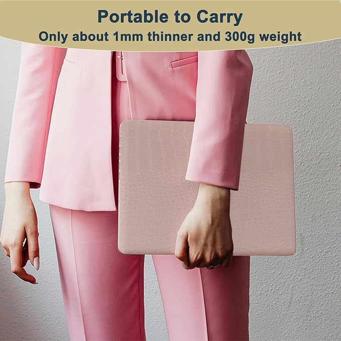 Printed Case for MacBook Air M1 13 inch 2020 2019 2018 Release (Model A2337 A2179 A1932),Aesthetic Crodidel Leather Textured Skin Case & Keyboard Cover for Laptop Air 13.3",Pink