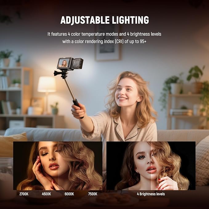 NEEWER Basics Magnetic RGB Action Camera Light Compatible with DJI OSMO Nano Action 3 4 5 Pro Cage NEEWER AC009 PRO Pocket 3 Accessories Adapter, 1.5W Fill Light Attachment for Video Recording, M26