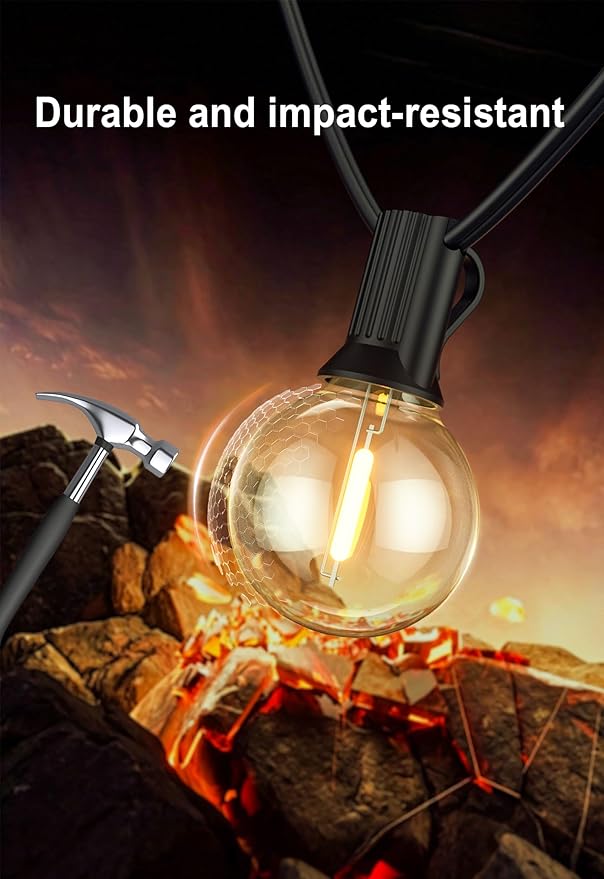 DAMAING Outdoor String Lights 400FT Patio Lights with 208 shatterproof G40 dimmable Globe LED Bulb, Waterproof connectable Outdoor Lighting for Backyard Porch Balcony gazobo, 4-Pack 100FT,Black