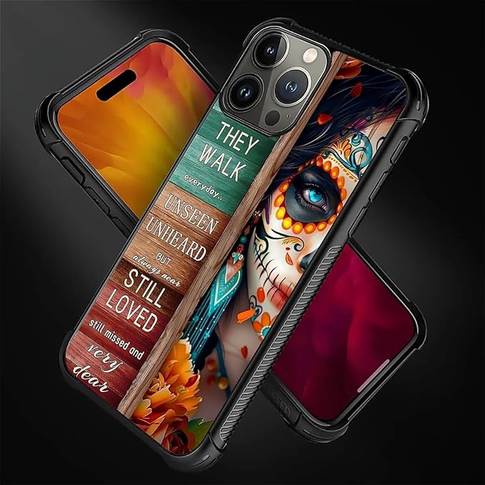 for iPhone 16 Pro Case, Sugar Skull Day of Death Halloween Pattern Graphic Design Girl Boy Soft Silicone Hard Acrylic Shock Protection for iPhone 16 Pro