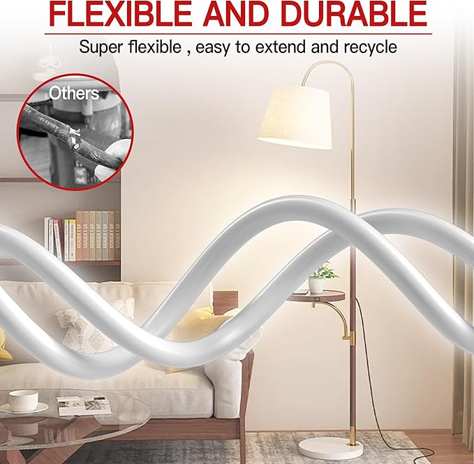 16/3 Indoor Extension Cord 15 FT, White Extension Cord Flexible & Durable, 3 Prong Power Cable, Suitable for Home and Office, 13 Amp 1625 Watt 125VAC 16AWG, ETL Listed
