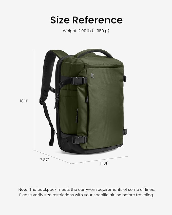 tomtoc Travel Backpack 28L, TSA Friendly Flight Approved Carry-on Luggage, Personal Item Travel Bag, Water-resistant Lightweight Business Rucksack, Durable Bag Fits 16 Inch Laptop