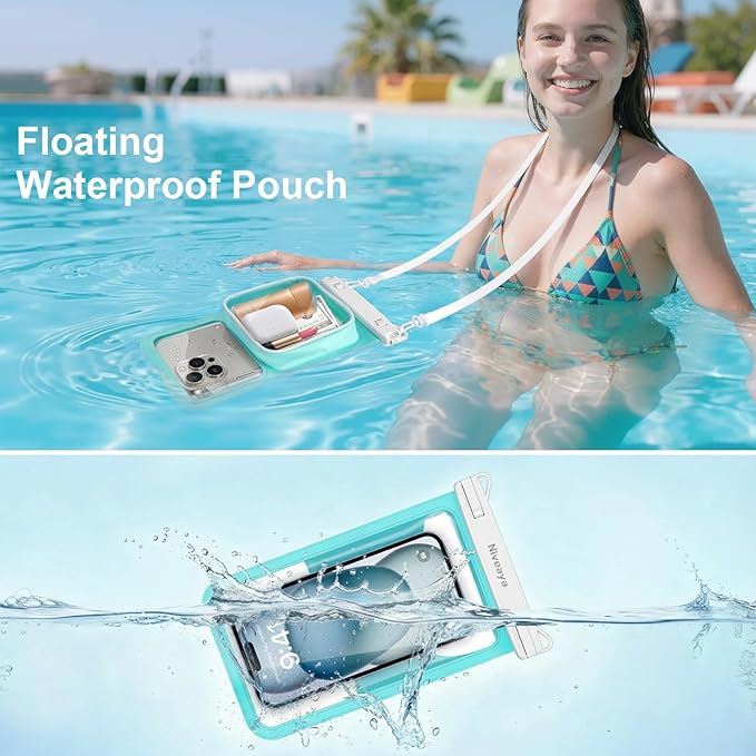 Niveaya 2 Pack IPX8 Waterproof Phone Pouch, Large Space Cell Phone Pouch Floating, Water Proof Phone Case with Lanyard, Phone Dry Bag Beach Cruise Ship Essentials(Up to 8.5")