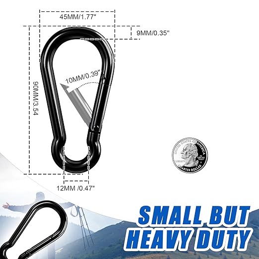 Carabiner Clip Hook, 3.54 inch 20 pcs Black Heavy Duty Spring Snap Hook Key Chain, Carabiners Clips for Outdoor Camping, Swing Set, Hammock, Hiking Travel, Fishing, Quick Link Keychain