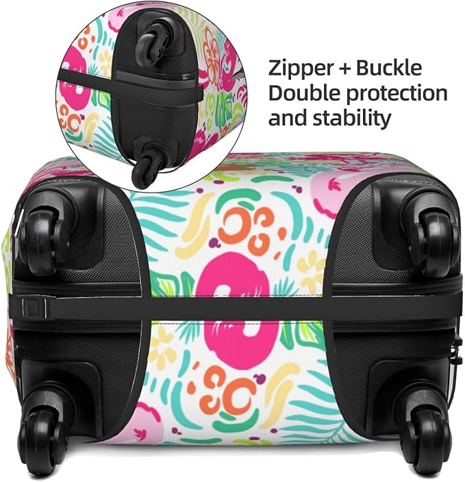 Bright Flamingo Tropical Leaf Elastic Luggage Cover, Suitcase Protector For Travel (Fits 18-21 Inch Luggage)