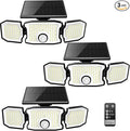 Solar Lights Outdoor Waterproof- 2800LM 200LED Solar Motion Sensor Lights, 3 Heads & 3 Modes Flood Lights, 270° Wide Angle Solar Powered Security Lights for Yard, Garage(3 Pack)