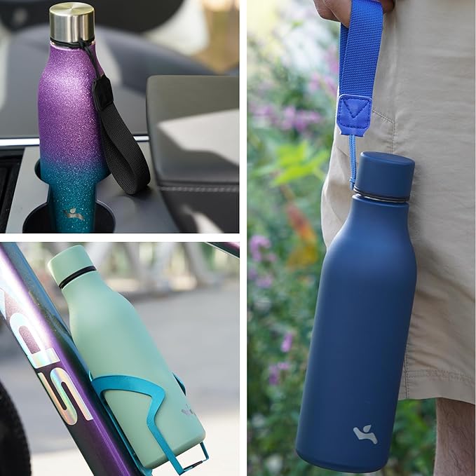 Konokyo Insulated Water Bottle with Strap,18 oz Double Wall Stainless Steel Vacuum Bottles Metal Water Flask,White