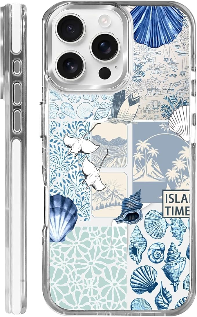Case for iPhone 16 Pro,[Compatible with MagSafe],Sea Life Ocean Waves Seashell Collage Phone Case Design，for Women Girls Magnetic Clear Cover - Slim, Sleek, & Shockproof Protection