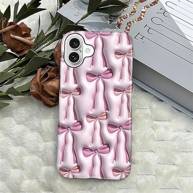 for iPhone 16 Plus Case,HL2 Abstract Ribbons Bows Hybrid 2 Layer Hard Shell Silicone Protective Pattern Design Case