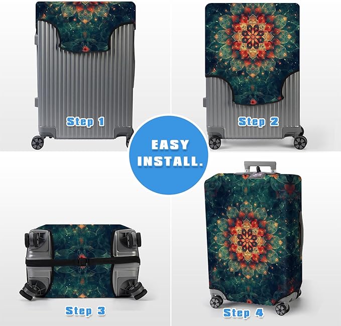 Luggage Cover Protector for 19-20 Inch Suitcases, TSA Approved Elastic Travel Suitcase Covers, Anti-Scratch Washable Luggage Sleeve for Carry On & Checked Bags, Mandala