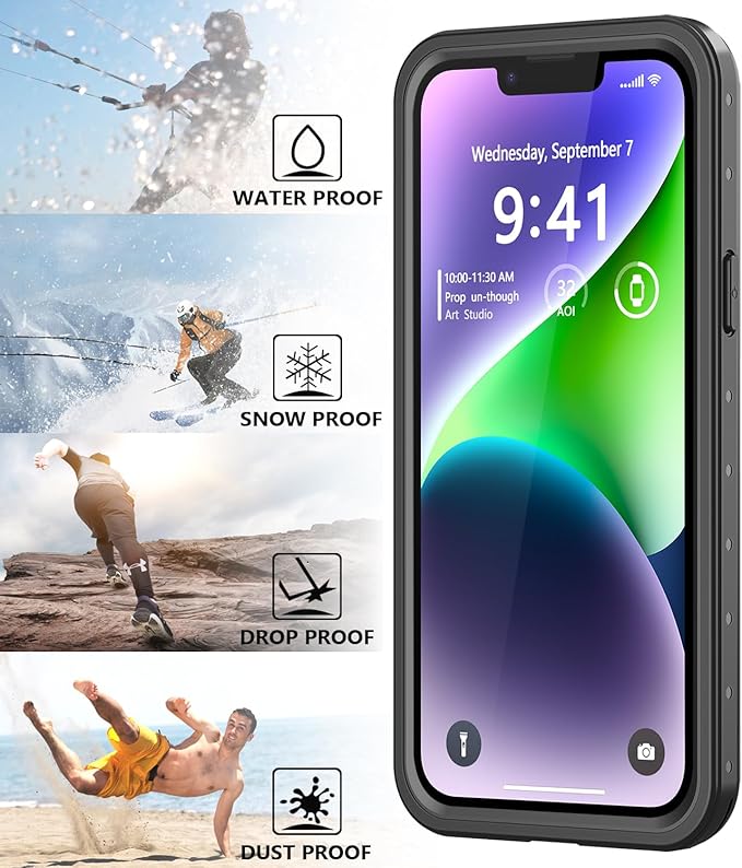 Protebox for iPhone 14 Waterproof Case with Built-in Screen Protector, Shockproof Dustproof Full Body Protective IP68 Waterproof Phone Case for iPhone 14 6.1 inch (Black)