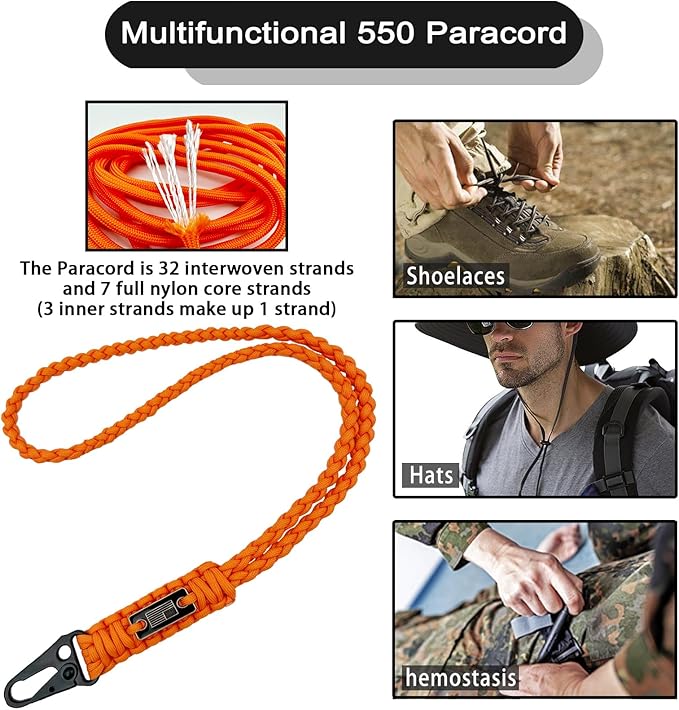 DDOUT Heavy Duty Paracord Lanyard 550 Paracord Braided Keychain for ID Badges, Camera, Whistle, Traveling, Outdoor Activities
