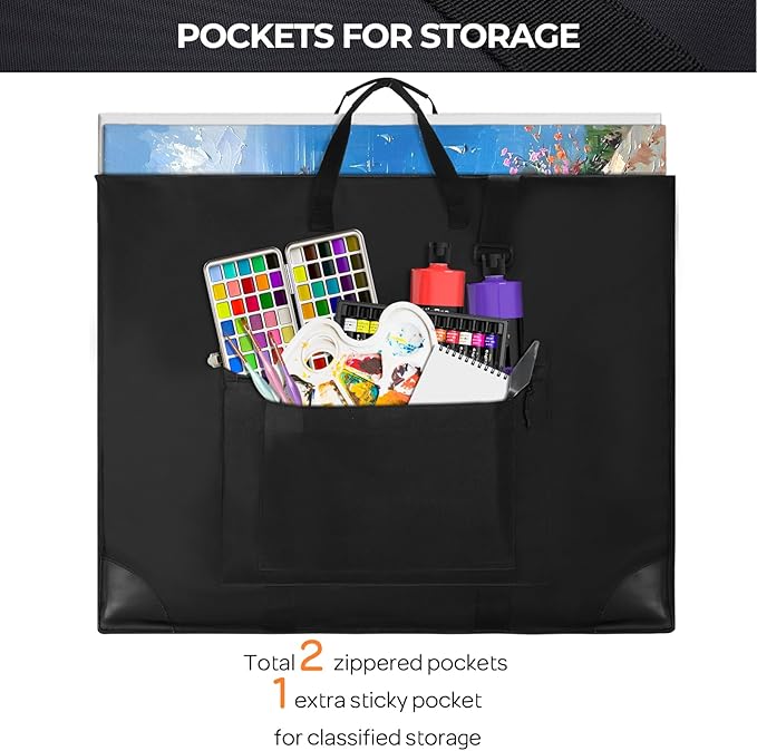 Nicpro Large Size Art Portfolio Case, Artist Portfolio Tote Bag with Leather Corners & Side Widening, Waterproof Storage Portfolio Folder with 3 Pockets for 20'' x 26'' Poster Canvas Sketching Drawing