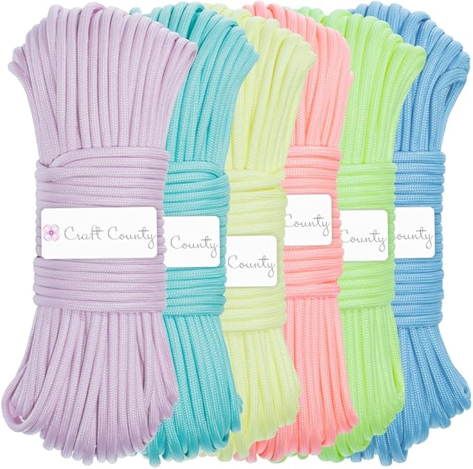 Craft County Glow in The Dark Zesty 21 Strand Luminous 550 Paracord – for DIY Bracelets, Lanyards, and Jewelry (Green, 10 Feet)
