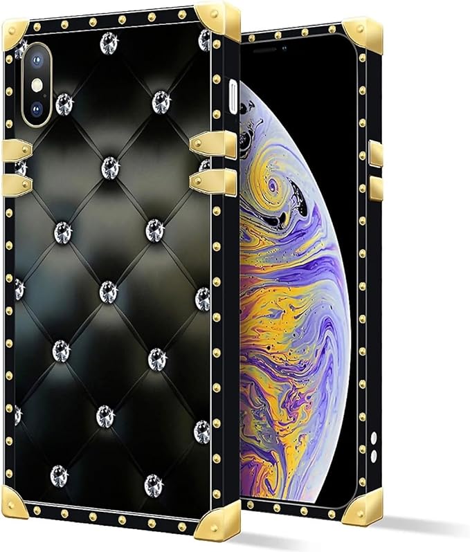 Compatible with iPhone Xs Max Case, Shiny Black Sofa Crystal Luxury Golden Decoration for Girl Women Soft TPU Shockproof Protective Hard PC Back for iPhone Xs Max