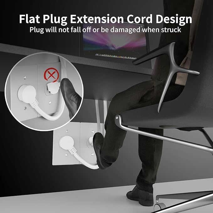 HUANCHAIN 14 Gauge 6 Feet Flat Plug Extension Cord White Indoor Outdoor, Heavy Duty 3 Prong Grounded Low Profile Extension Wire Flexible, 15A 1875W 125V 14AWG SJTW, ETL Listed