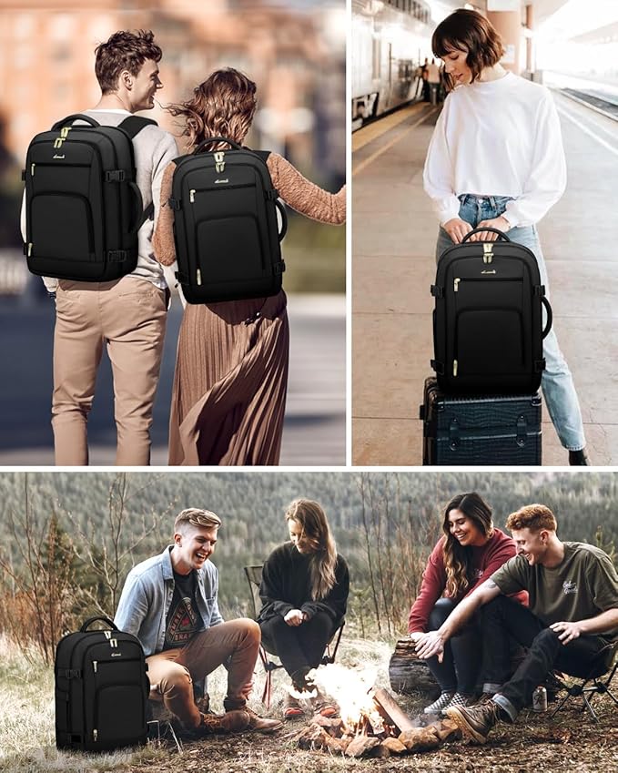 LOVEVOOK Carry On Travel Backpack For Women Men Flight Approved, 40L Personal Item Backpack for Airplanes, Business Weekender Overnight Daypack Fits 17 Inch Laptop, With 2 Packing Cubes, Black