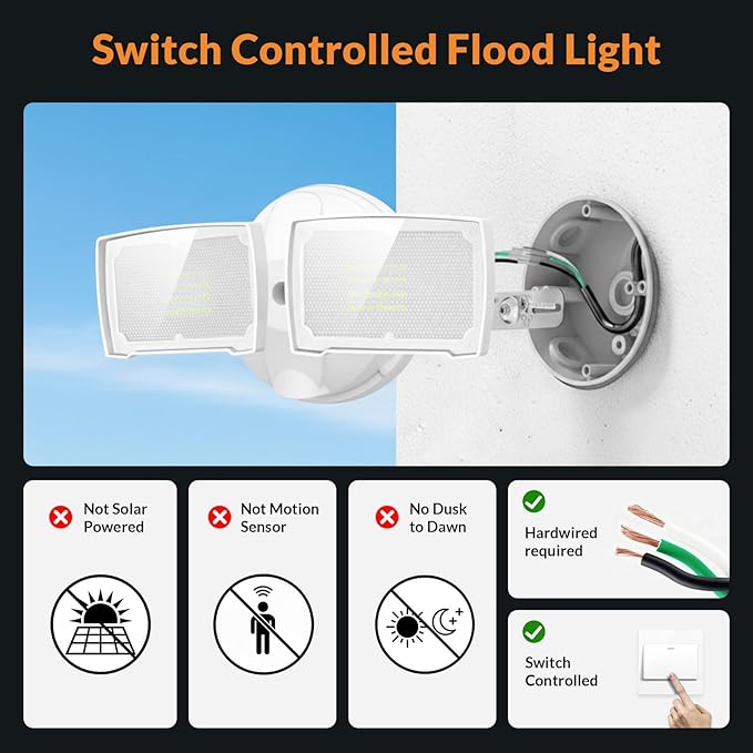 LEPOWER 2 Pack 28W 3000LM ‌LED Security Flood Light‌ ‌Outdoor‌, Switch Controlled Aluminum ‌Security Light‌, 2 Adjustable Heads, 5500K Daylight, Wet Location for Patio, Garden, Yard Lights