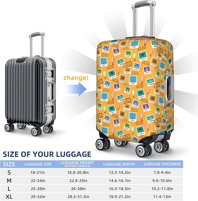 World Map & Stamps Print Elastic Luggage Cover, Suitcase Protector For Travel (Fits 29-32 Inch Luggage)
