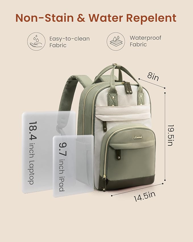 LOVEVOOK Laptop Backpack for Women with Giant Tumbler Holder Pocket,18.4 inch School College Book Bag Nurse Teacher Backpack,Work Travel Backpack Laptop Computer Bag,Pea green-Light yellow-Burlap blue
