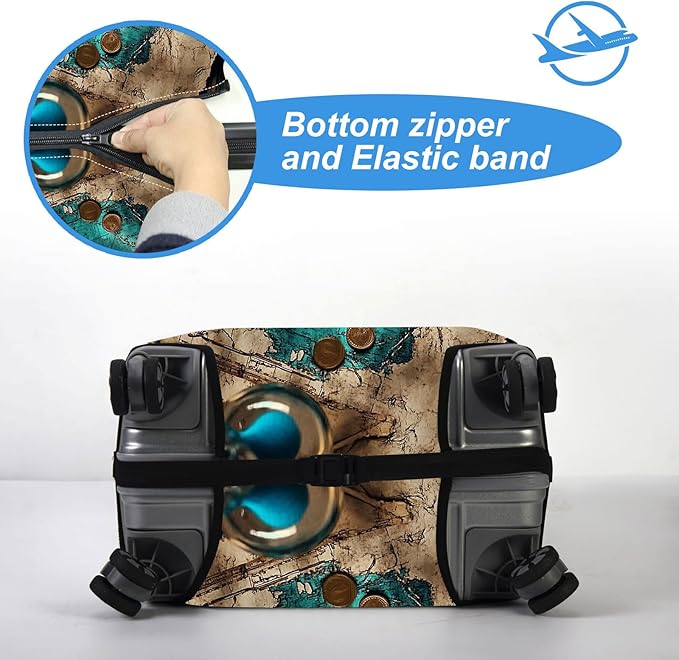 Luggage Cover Protector for 30-32 Inch Suitcases, TSA Approved Elastic Travel Suitcase Covers, Anti-Scratch Washable Luggage Sleeve for Carry On & Checked Bags, Ancient Map