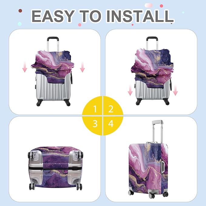 ANNA QUEEN Purple Marble Luggage Cover, Elegant Abstract Art Suitcase Protector, Stretchable Washable Travel Sleeve for 20-22 Inch Luggage