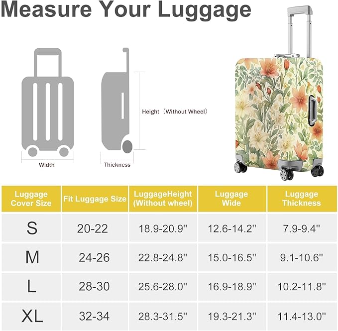 ANNA QUEEN Floral Botanical Luggage Cover, Vintage Flower Suitcase Protector, Washable Stretchable Travel Cover for 28-30 Inch Luggage