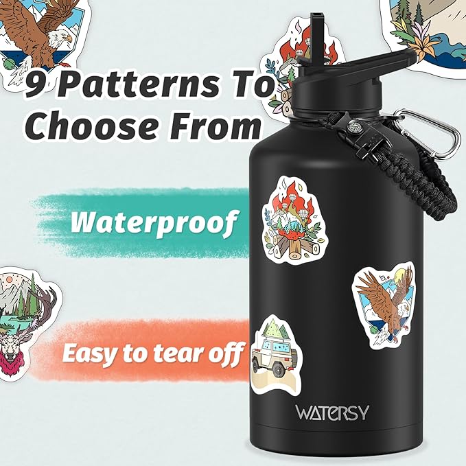 87oz Insulated Water Bottle (Cold for 48 Hrs),BPA Free&Leak Proof,1.5 Gallon Stainless Steel Water Flask,Water Jug with Straw Spout Lids for Gym,Hiking,Camping,Black