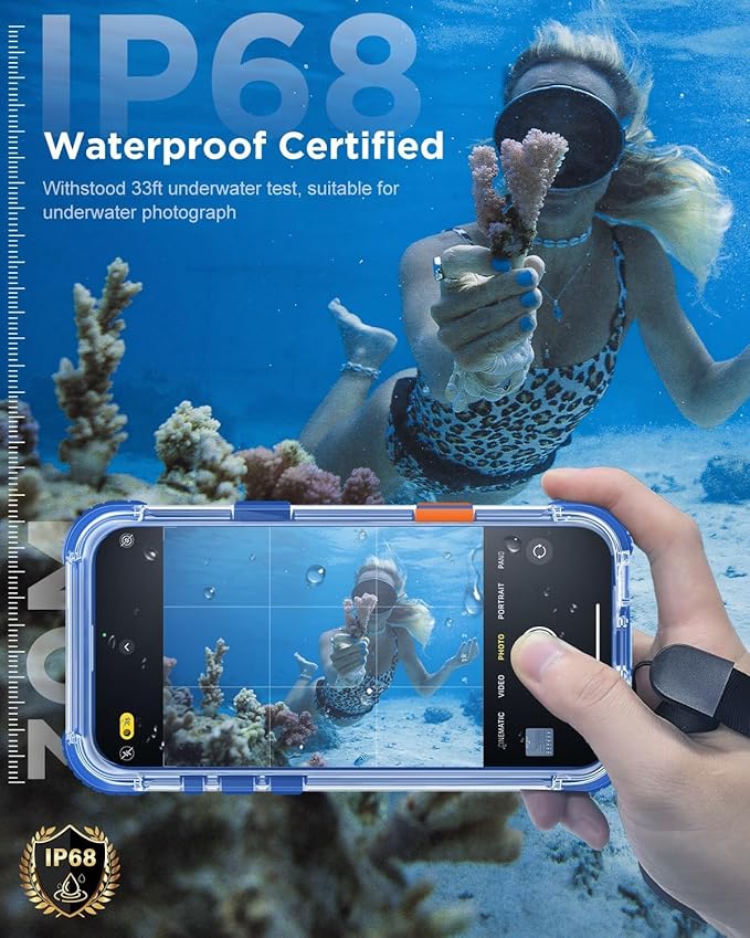 for iPhone 16 Pro Waterproof Case with Magsafe, Built-in [Camera & Screen Protector] [Lanyard], IP68 Water Proof Full Body Dustproof Heavy Duty Frosted Protective Phone Cover, 6.3" Blue