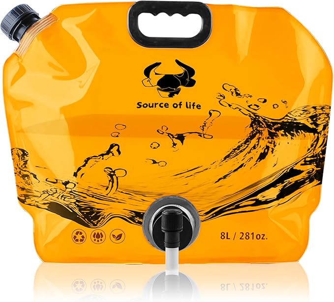 Water Jug Camping 2.1 Gallon Collapsible with Spigot, BPA Free Portable Water Pouch Foldable Water Bags for Outdoor Hiking, Travel and Emergency & Water Storage Containers (Orange-1Pcs)