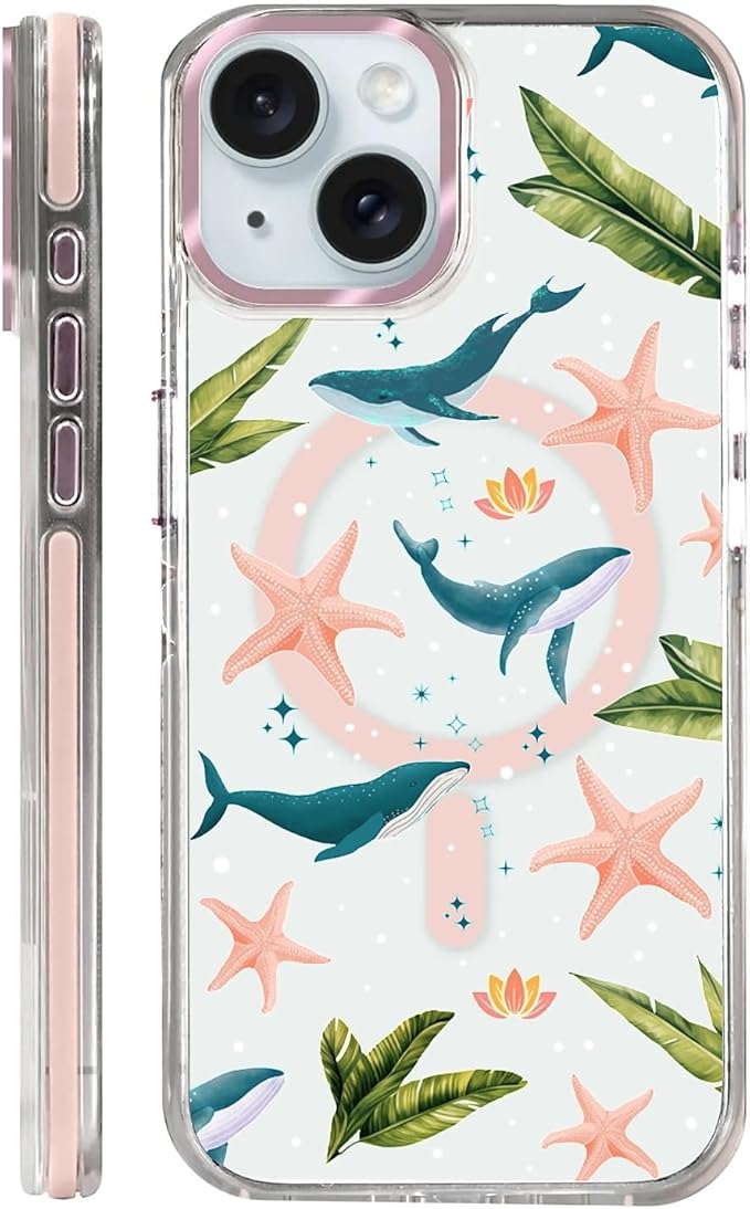 Case for iPhone 14 Plus/15 Plus,[Compatible with MagSafe],Sealife Whale Ocean Wildlife Clear Phone Case Design，for Women Girls Magnetic Clear Cover - Slim, Sleek, & Shockproof Protection