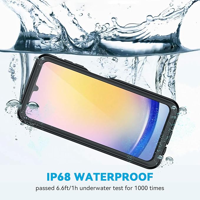 Lanhiem for Samsung Galaxy A25 5G Phone Case, IP68 Waterproof Dustproof, Built-in Screen Protector, Rugged Full Body Shockproof Protective Cover for Samsung A25 5G /4G 6.5", Black/Clear