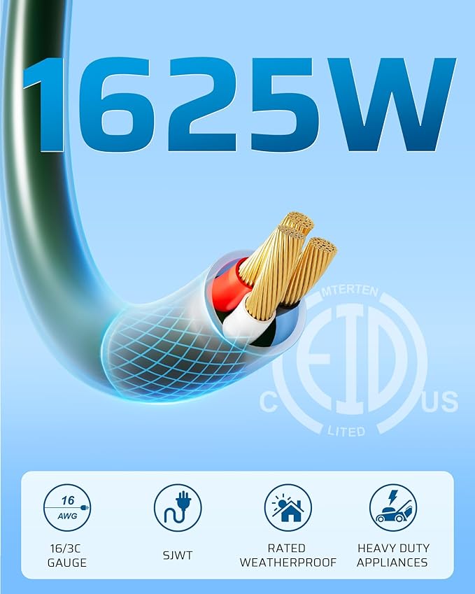 DEWENWILS Outdoor Extension Cord 1 to 3 Splitter, Total 52FT, 13A 125V 1625W 16/3C SJTW Extension Cord Waterproof Heavy Duty Cord for Holiday Decorations, Outdoor String Light, ETL Listed