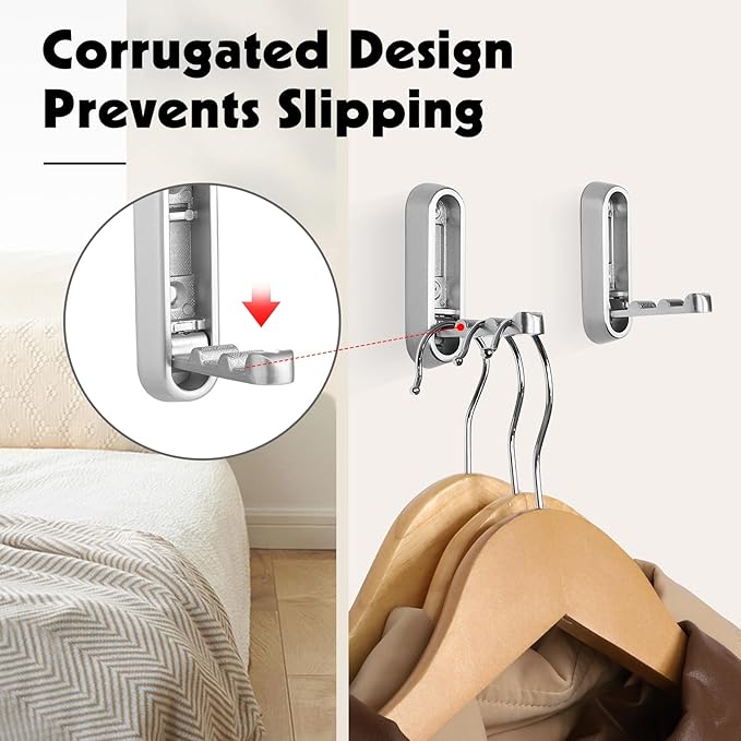 Dntorx Folding Coat Hooks, 4 Pcs Foldable Silver Wall Hooks Heavy Duty Foldable Hook Bathroom Towel Hooks Robe Hooks Wall Mounted for Hanging Coat Towels Clothes Hat Bags Keys