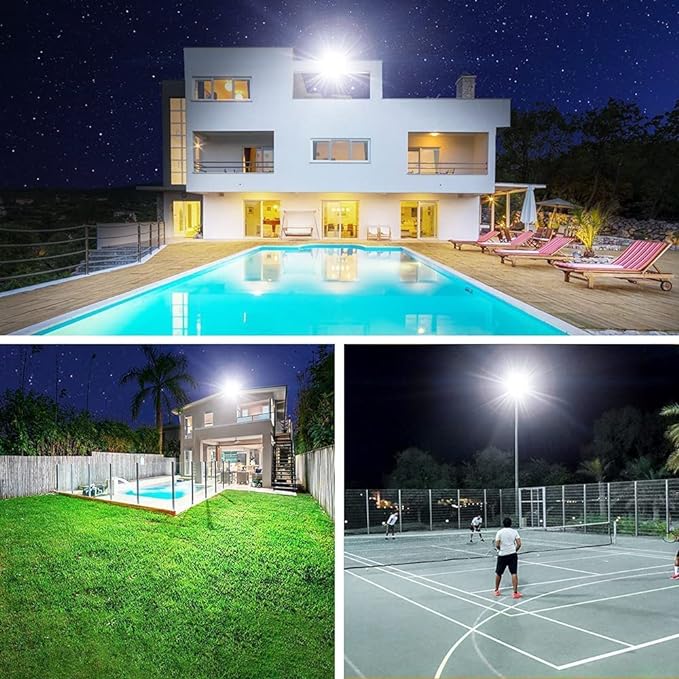 YANYCN 2 Pack 250W Led Flood Lights Outdoor,Super Bright 37000LM Security Lights with Plug,Exterior IP66 Waterproof 5000K Daylight White FloodLight for Basketball Court, Yard, Garden,Parking lot etc