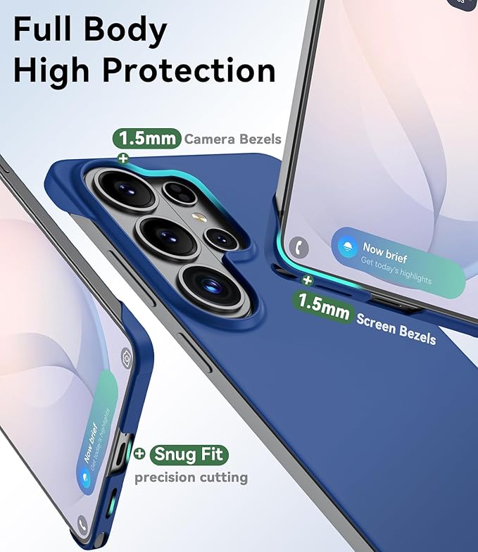 GRECAZO Slim Borderless for Samsung Galaxy S26 Plus Phone Case 6.7"(2026) Ultra-Thin Lightweight Frameless Matte Hard PC Cover Case with Pull Ring Minimalist Non Slip Rope-Blue