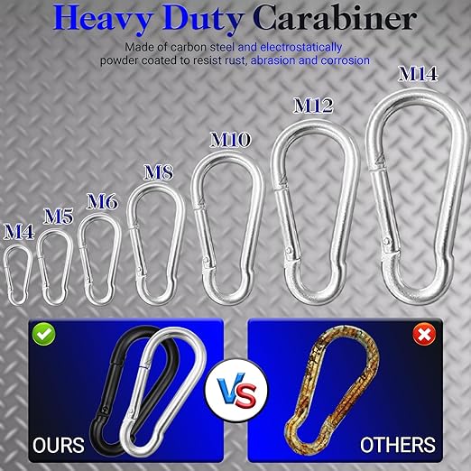 50 Pack 1.57" Heavy Duty Carabiner Clips, M4 Sliver Galvanized Steel Spring Snap Hooks, Rust-Resistant Keychain Clips for Hammock, Camping, Hiking, Fishing, Swing Set