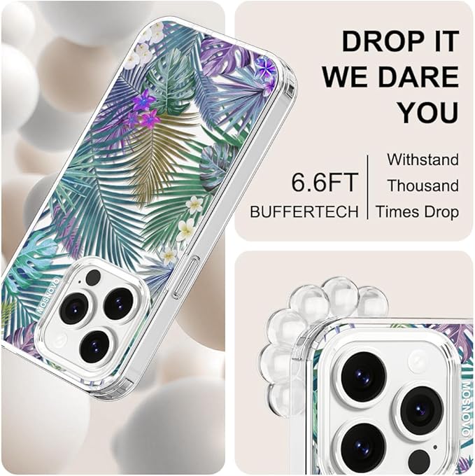 MOSNOVO Case for iPhone 14 Pro, [Buffertech 6.6ft Military-Grade Drop Protection] [Anti Peel Off Tech] Clear TPU Bumper Phone Case Cover Design - Tropical Rainforests