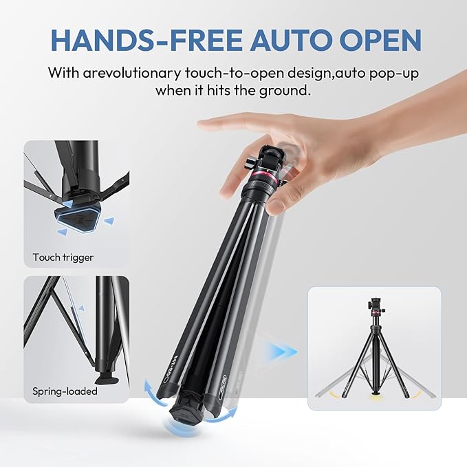 ULANZI MT-80 Aluminum Tripod Stand, 7FT Extendable Camera Phone Tripod for Travel, Auto Pop-Up, 1/4" Screw, 360 Ball Head Portable Photo Video Light Stand for DSLR Camera, Ring Light, Video Rig
