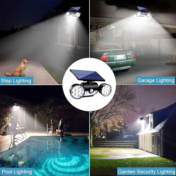Outdoor Solar Lights, 30 LED Solar Security Lights with Motion Sensor Dual Head Spotlights IP65 Waterproof 360° Adjustable LED Solar Motion Lights for Front Door Garage Patio Deck, 2 Pack