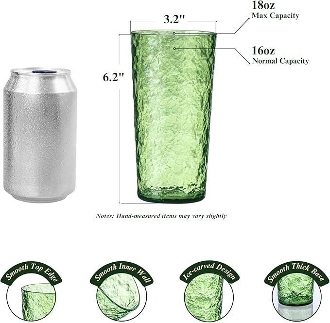 18oz Colorful Acrylic Glasses Drinkware (Set of 8), Ice-carved Design Stackable Shatter-Proof Plastic Cups, Reusable Plastic Drinking Tumblers, BPA-Free, Dishwasher-Safe