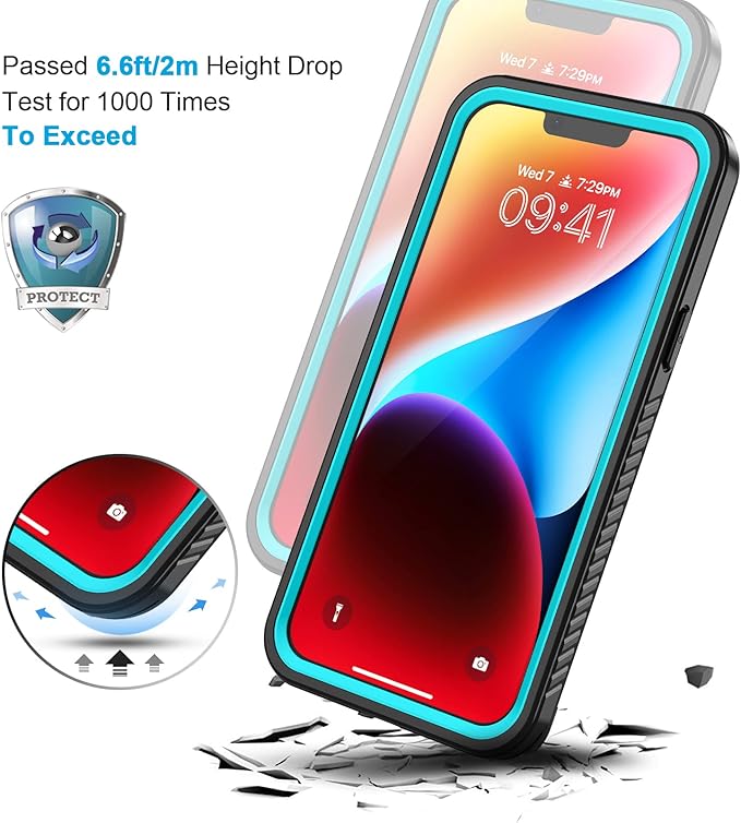 Lanhiem for iPhone 14 Plus Case, IP68 Waterproof Dustproof Shockproof with Built-in Screen Protector, Full Body Protective Cover for iPhone 14 Plus - 6.7 inch (Blue)