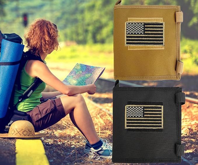 Tactical Map Case Multifunctional Map Pouch with Pen EDC Tool Holder Map Protector Foldable Map Storage Bag with Clear Window for Reading Map while Outdoors or Hiking (Black)