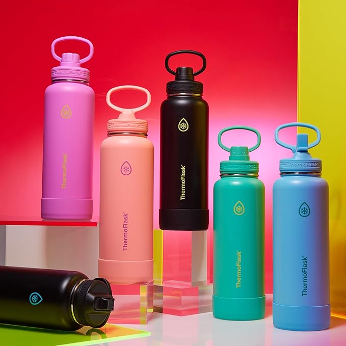 ThermoFlask 40 oz Double Wall Vacuum Insulated Stainless Steel Water Bottle with Spout Lid, Screamin' Green