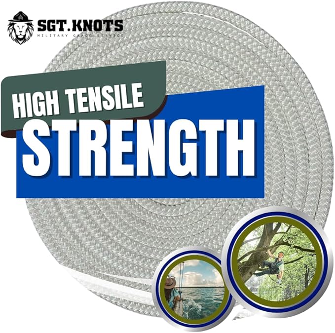 SGT KNOTS Arborist Double Braided Polyester Rope - Heavy Duty Tree Pulling Rope, Rigging, Tree Ropes, Arborist Pulling, Felling, Sailing, Industrial Rigging (7/8 in. x 25 ft) White